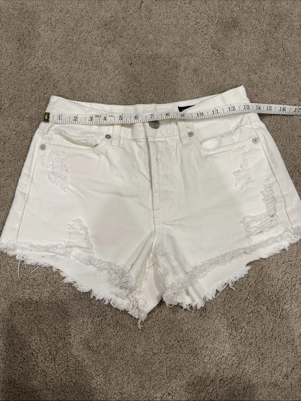 White Distressed Denim Cutoff Shorts